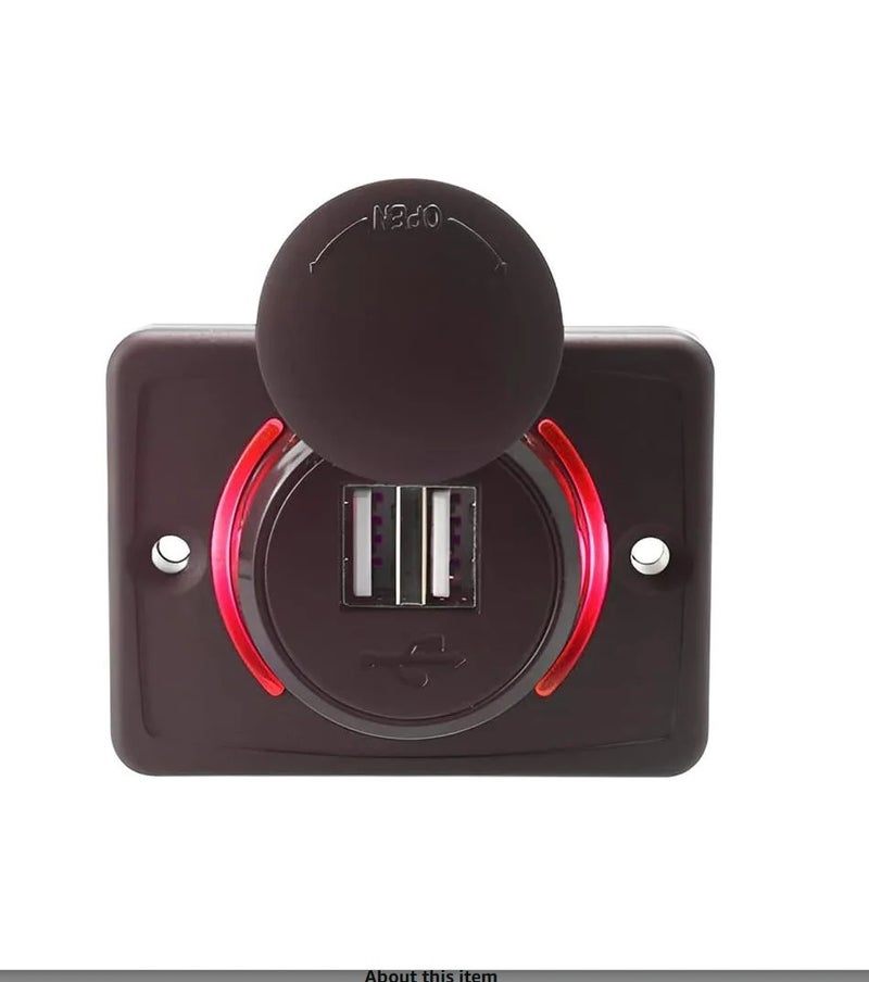 Bluejw Panel Mount Dual USB Car Charger Socket - 3.1A, 12V/24V Power Outlet Adapter w/ Cap & LED - Automobile Chargers, Quick Charge Dual Port for Cars - Image 1